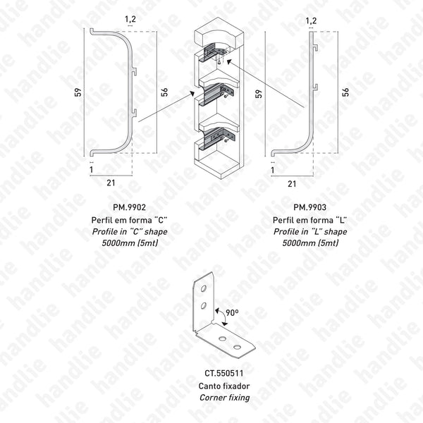 PM.9902 / PM.9903 - Aluminium mortise profiles for furniture