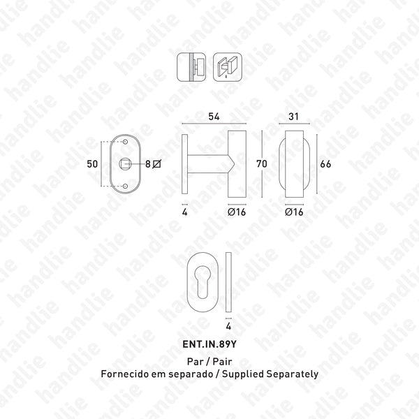 PR.IN.8804 - Single Turning Handle Ø16 - rose with 4mm - Stainless Steel
