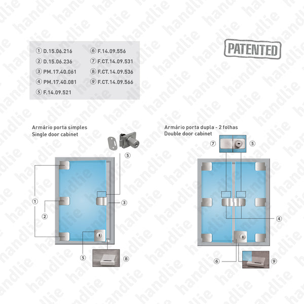 PM.17.40.061 Passion Glass - Square - Single handle for glass doors - Single door