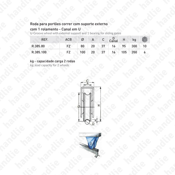 R.385 - U-Groove wheel with external support / 1 bearing