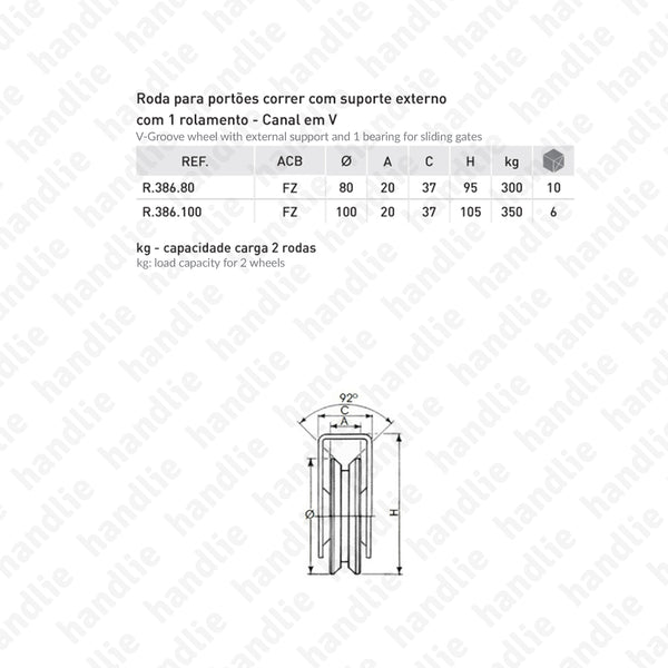 R.386 - V-Groove wheel with external support / 1 bearing