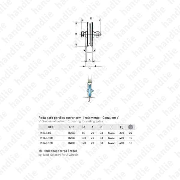 R.962 - V-Groove wheel / 1 bearing- Stainless Steel