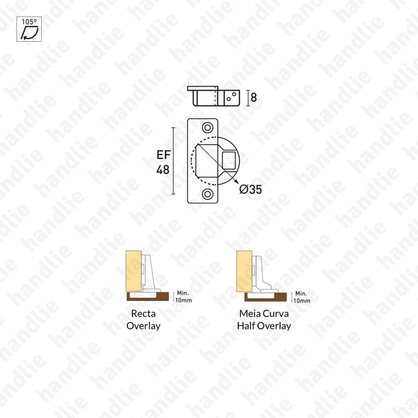 C1A6 - Salice 100 Series - Articulated cup hinges - Specially for minimum thicknesses of 10mm and onwards