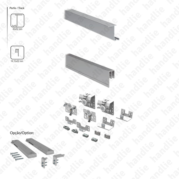Front Timber SF-F40 - 2 LEAVES - Sliding door system for wooden furniture and wardrobes / Hanging - Up to 40Kg per leaf | SAHECO
