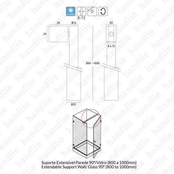 SV.7502 - Extendable support - Wall/ glass