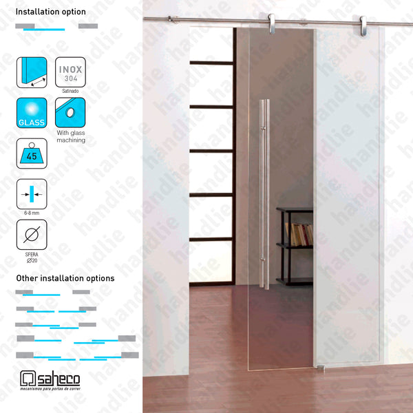 SV-I46 - Track and rollers kit for passage sliding glass doors - Up to 45Kg - STAINLESS STEEL | SAHECO