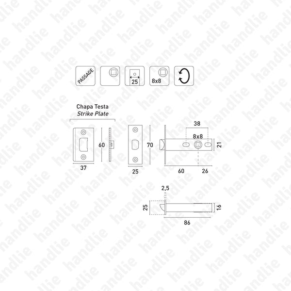 T.1505.1.00 - Tubular passage latch - Stainless Steel