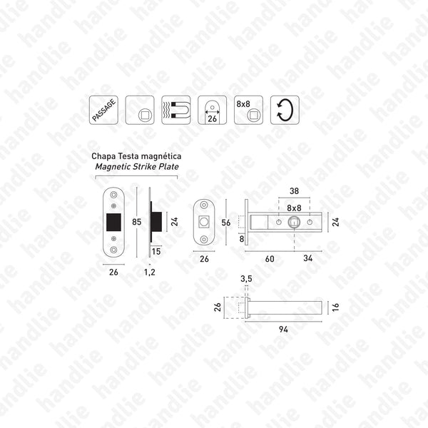 IN.20.153 - Tubular mortise latch - Magnetic