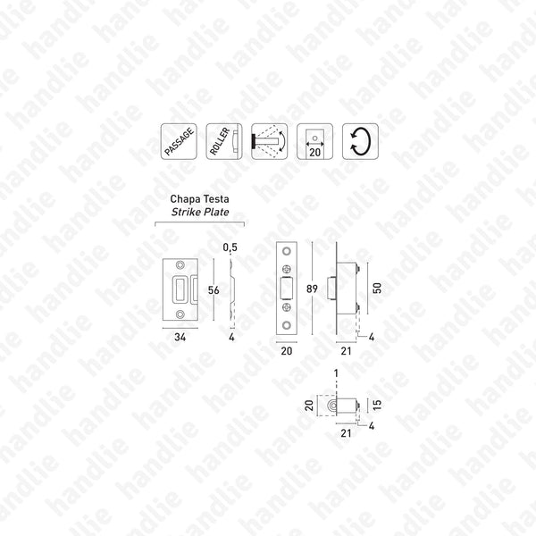 T.412.5.00 with roller - Passage latch with roller - Stainless Steel