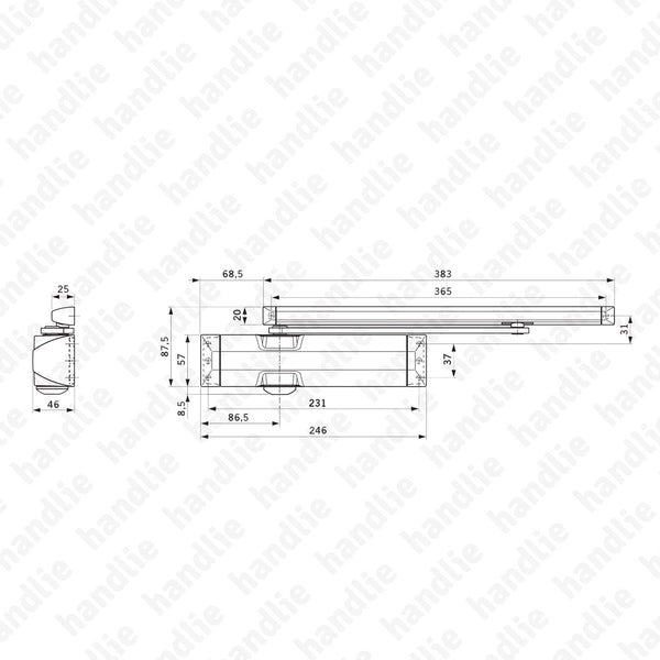 TS 90 - Overhead door closer with guide rail - Frequent use - Force 3/4 - 80Kg
