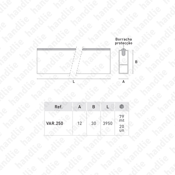 VAR.250 - Rectangular rail with rubber protection