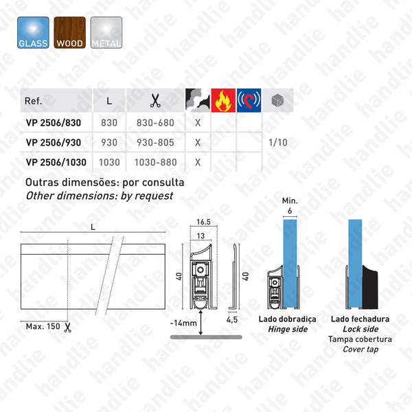 VP.2506 - Surface mounted door seal for glass, wooden and metal doors
