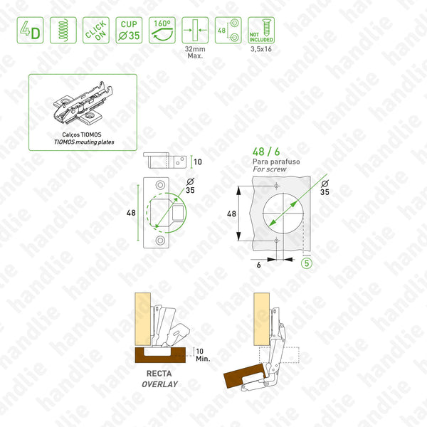 D.GRA.F045.138.864 - "TIOMOS" hinge, 160º - 4D Adjustment | GRASS